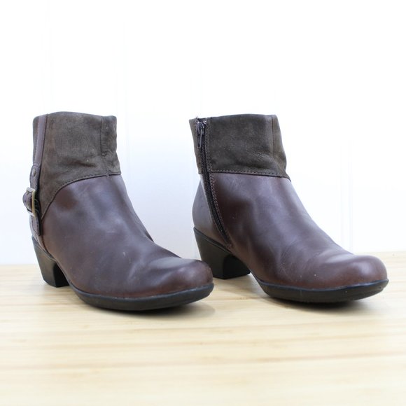 Clarks Brown Side Zip Buckle Bendables Leather Boots Size 9 M - Picture 3 of 9
